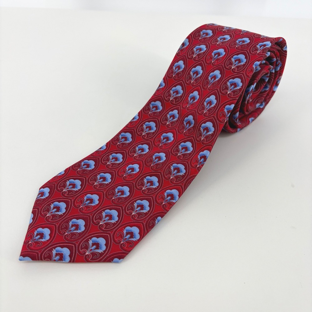 Jos. A. Bank Necktie Red Blue Silk Floral Medallion Traveler Office Teacher